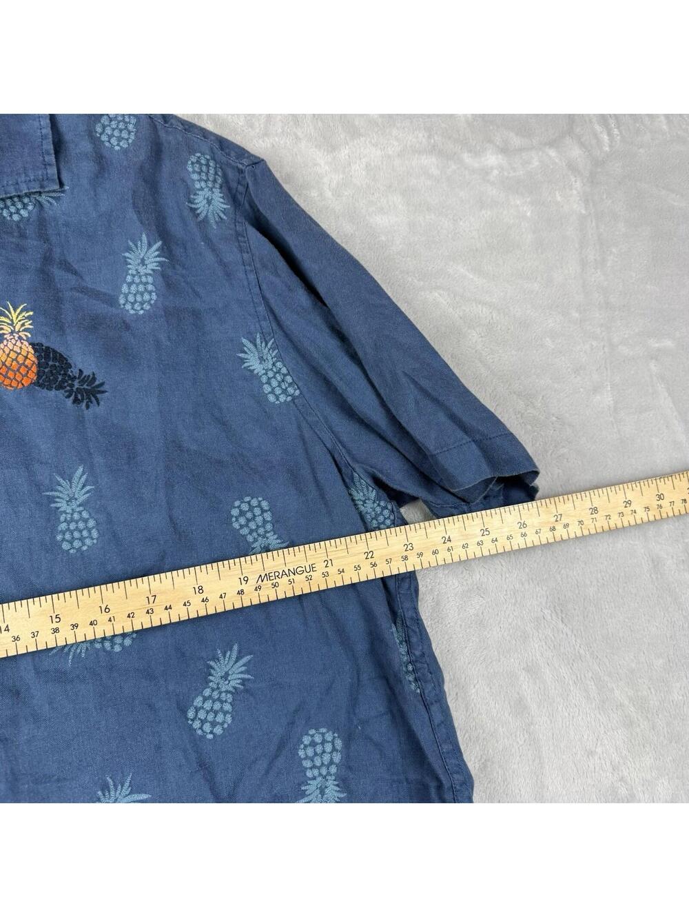 Tommy Bahama Linen Shirt Pineapple Print Blue Original Fit Men Size Large Beach - Picture 6 of 9